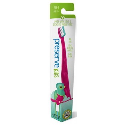 Preserve Dětský zubní kartáček (soft) - růžový - z recyklovaných kelímků od jogurtů