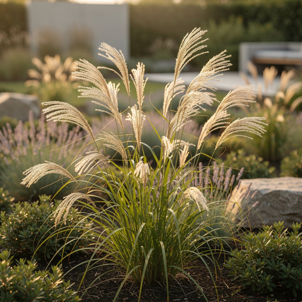 Ornamental grasses swaying in a modern garden Ornamental grasses swaying in a modern garden